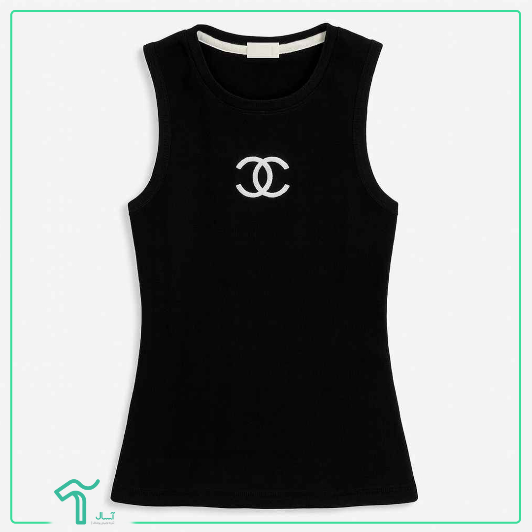 تاپ گلدوزی Chanel مشکی کبریتی پنبه کد 1033